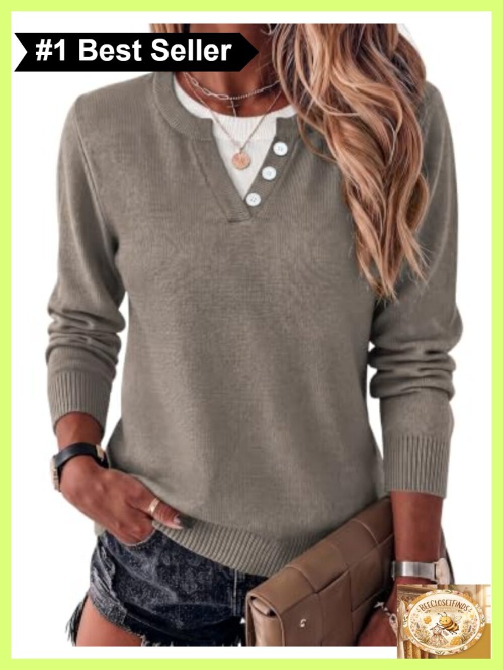 Womens Lightweight Knit Pullover Sweater Button Accent Dressy Casual